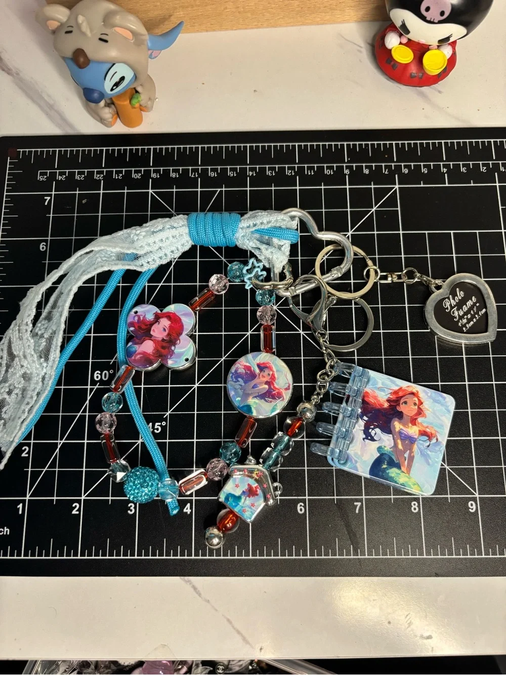 Kids Ariel Mermaid Blue Tassel Keychain Charm Set